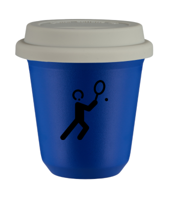 Tasse 150 ml BLEU "Tennis 1", avec couvercle blanc Tasse 150 ml BLEU "Tennis 1", avec couvercle blanc