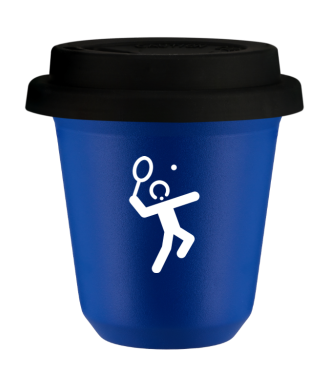 Tasse 150 ml BLEU "Tennis 2 (blanc)", avec couvercle noir Tasse 150 ml BLEU "Tennis 2 (blanc)", avec couvercle noir